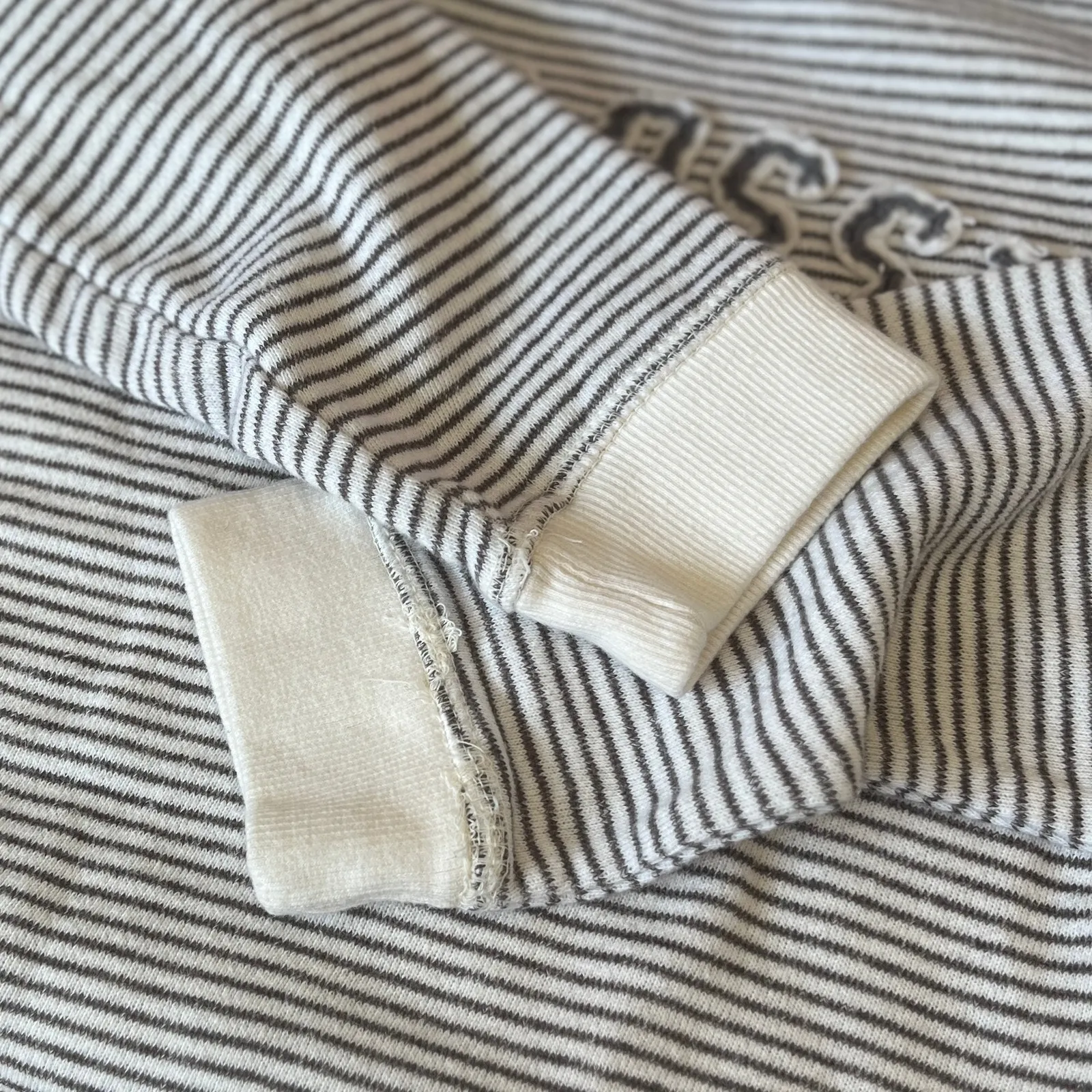 Gray and White Stripe Pullover Lacrosse Varsity Letter Crew Neck Sweatshirt - Image 8