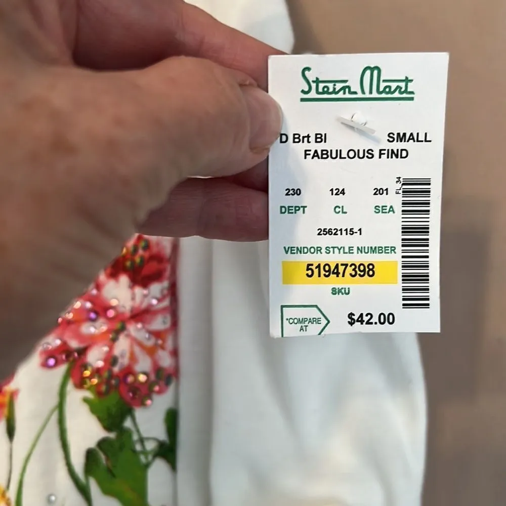 NWT onque casuals size small 3/4 sleeve snap front flowered cardigan White - Image 7