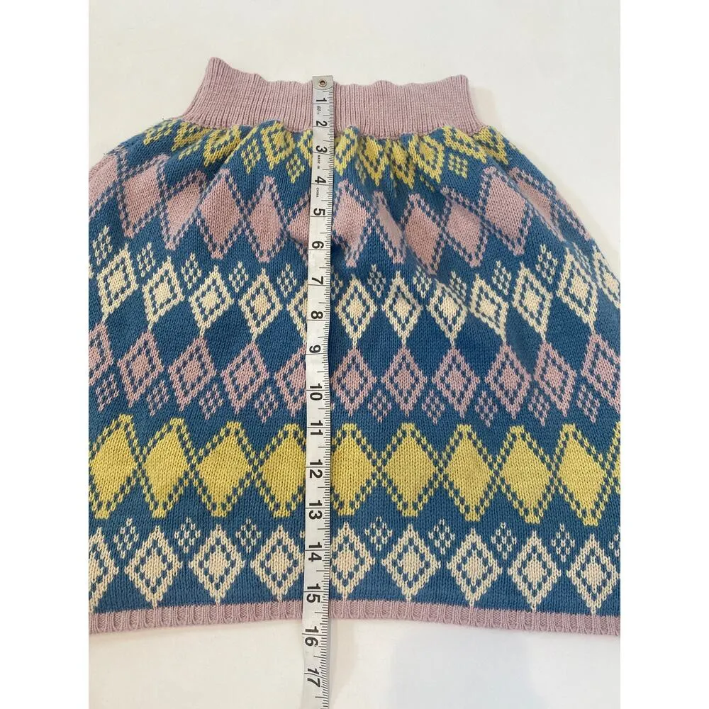 Free People Argyle Cardigan Sweater Mini Skirt Set EUC Sz XS Cotton Pink Blue - Image 14