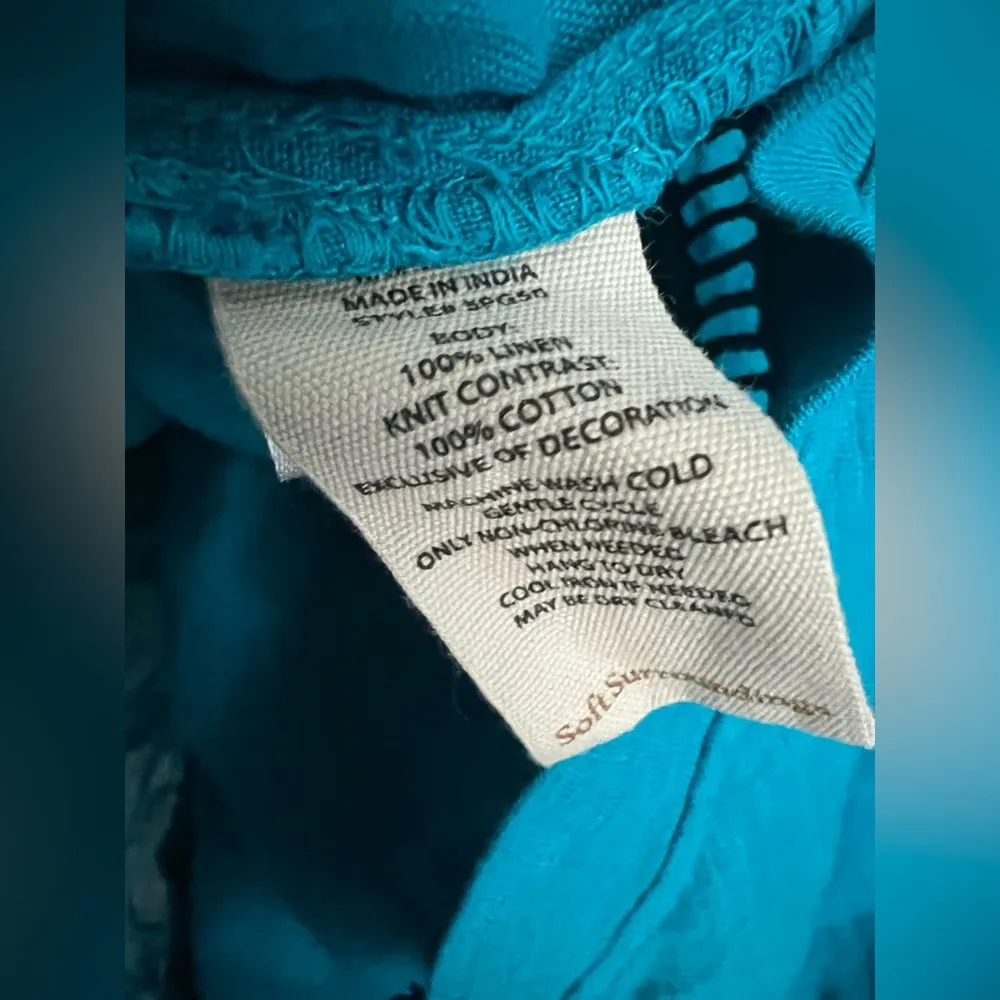 Soft Surroundings Women Leonie Linen Tunic Top Caribbean Turquoise V Neck 2X - Image 5