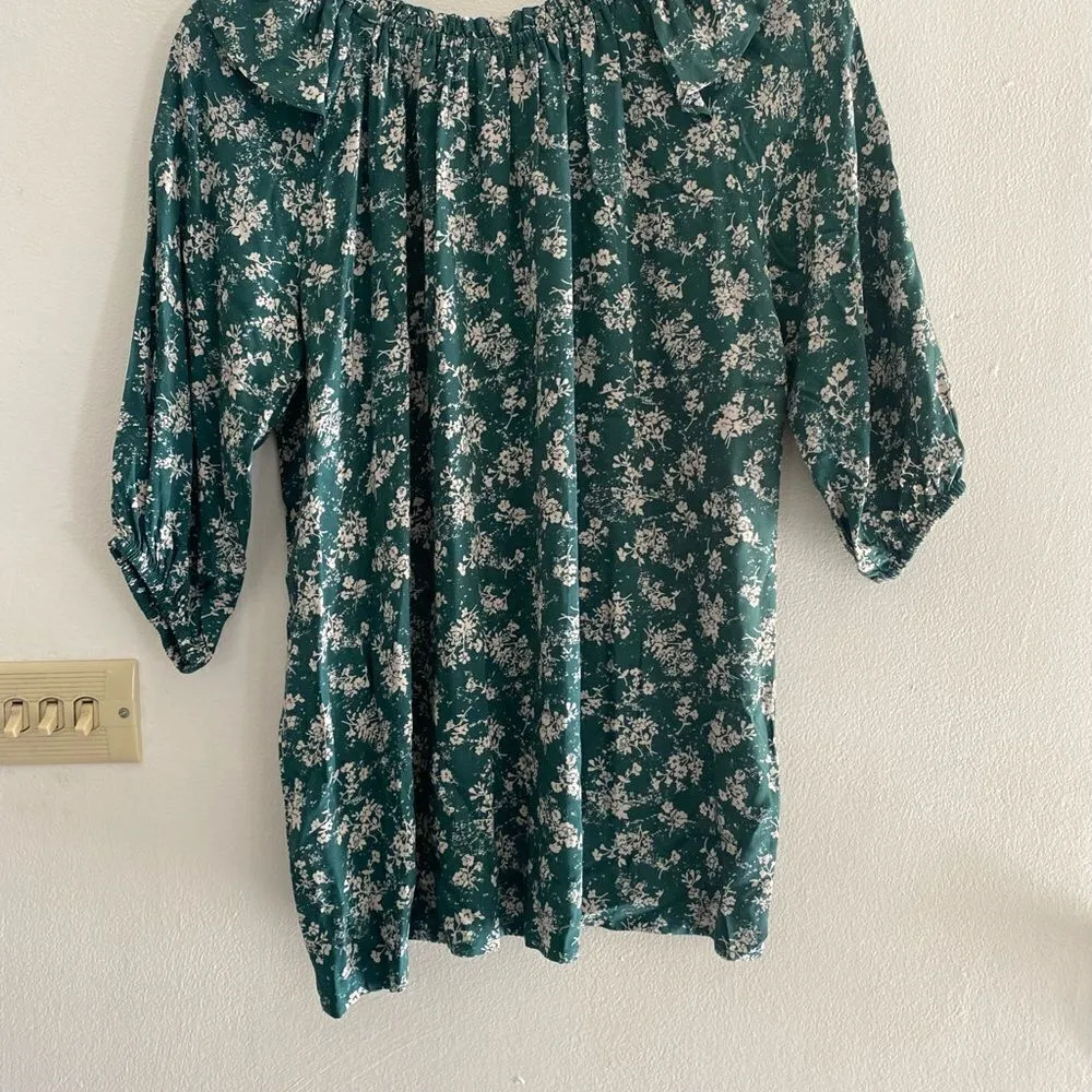 Doe & Rae green floral ruffle detail top S - Image 10