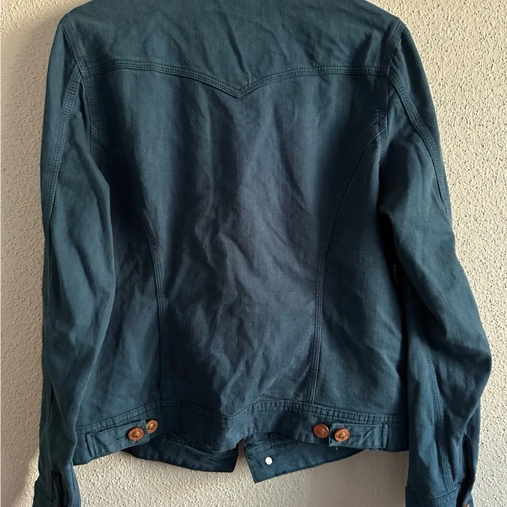Jordache VTG Dark Turquoise Jean Jacket with bronze color buttons XL - Image 5