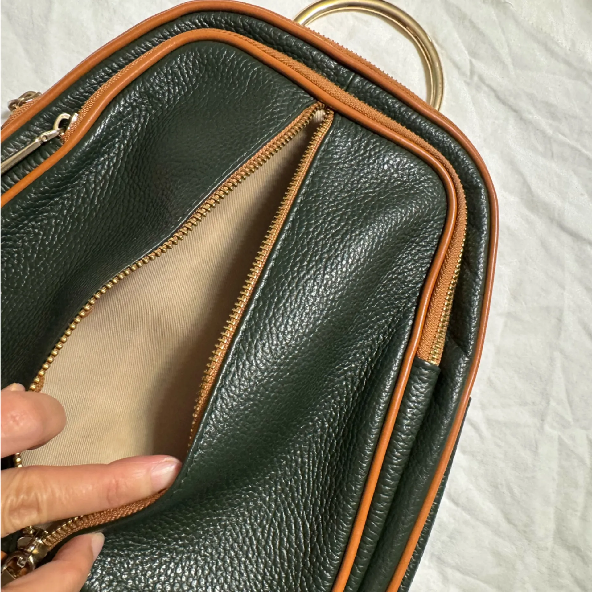 Valentina Dark Green with Brown Italian Small Backpack - Image 8