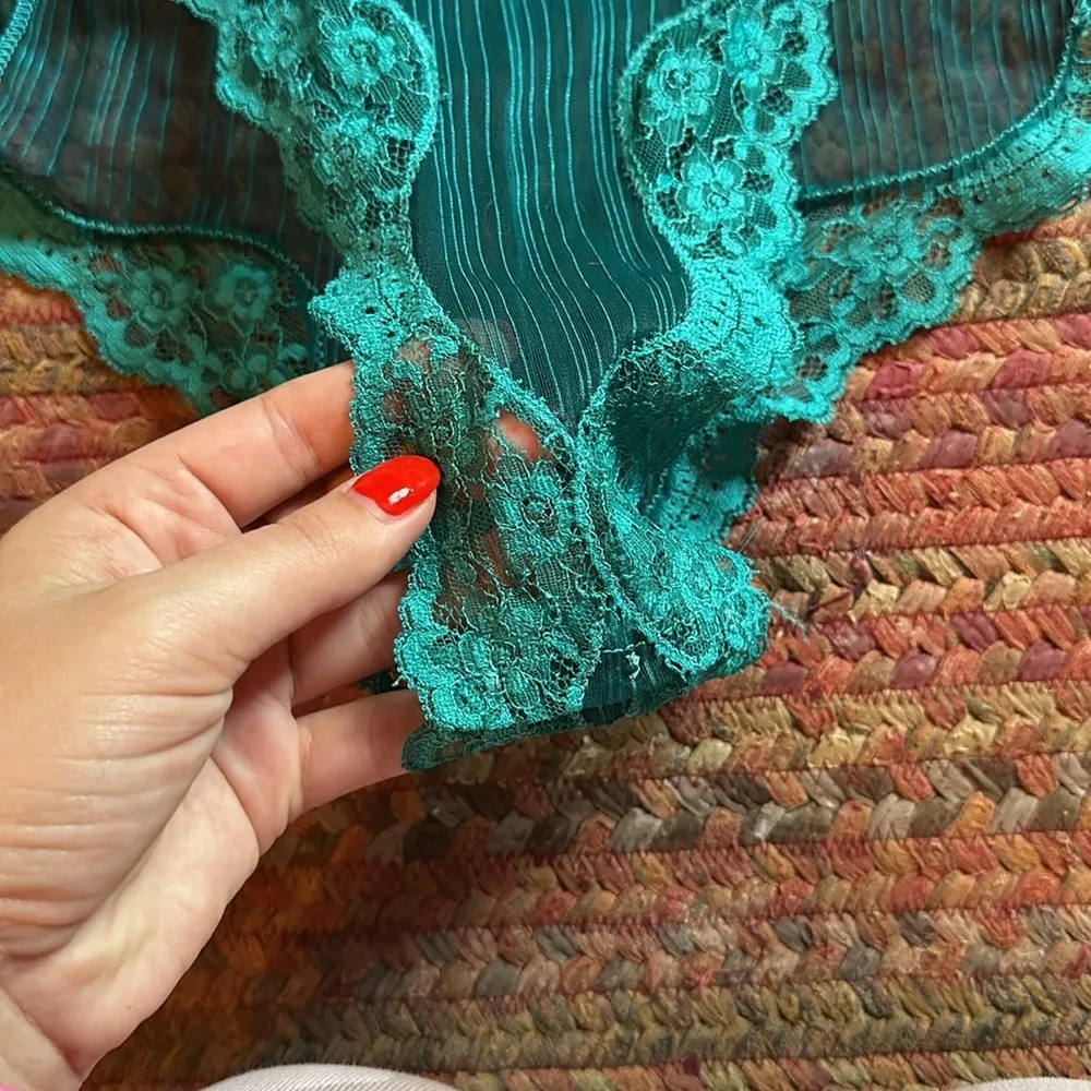 VTG TEAL SHEER LACE SEXY BODYSUIT Blue Size M - Image 4