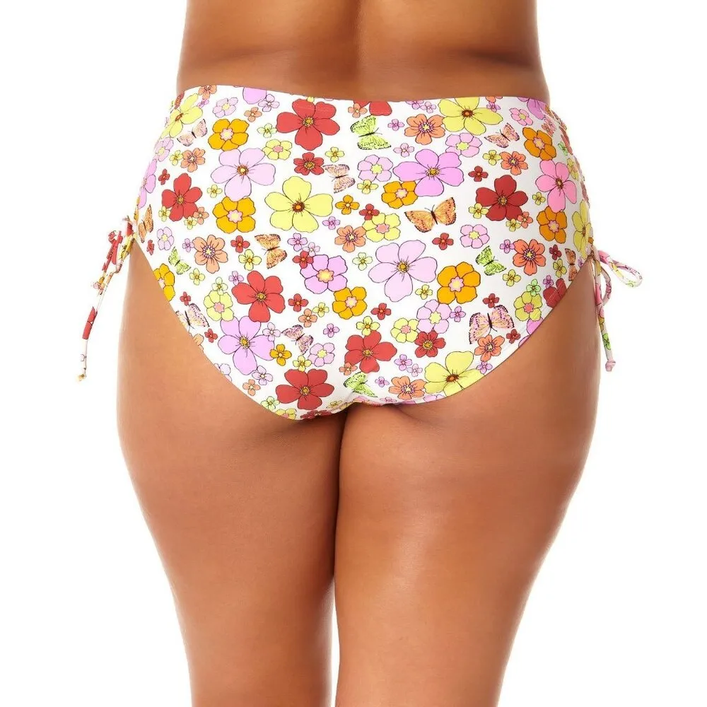California Sunshine High Waisted Floral Bikini Bottom Lace-Up Sides White 2X - Image 2