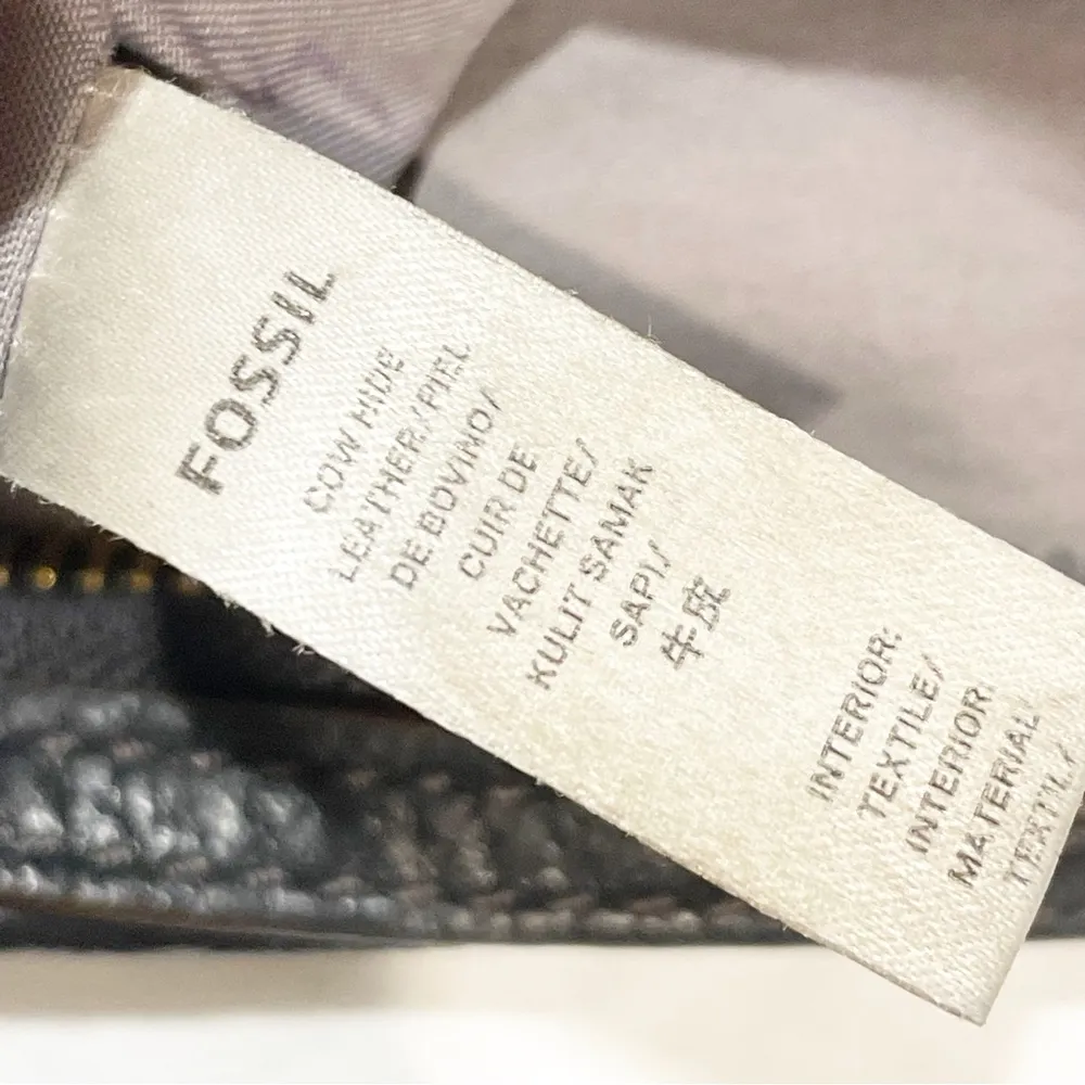 Fossil Elise Double Zip Black Pebbled Leather Large Crossbody Shoulder Bag Purse - Image 5