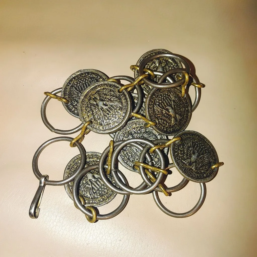 Coin Medallion Belt 40 Inch Adjustable Vintage Linked 2 Inch Rings Eagle Winged Gold - Image 12