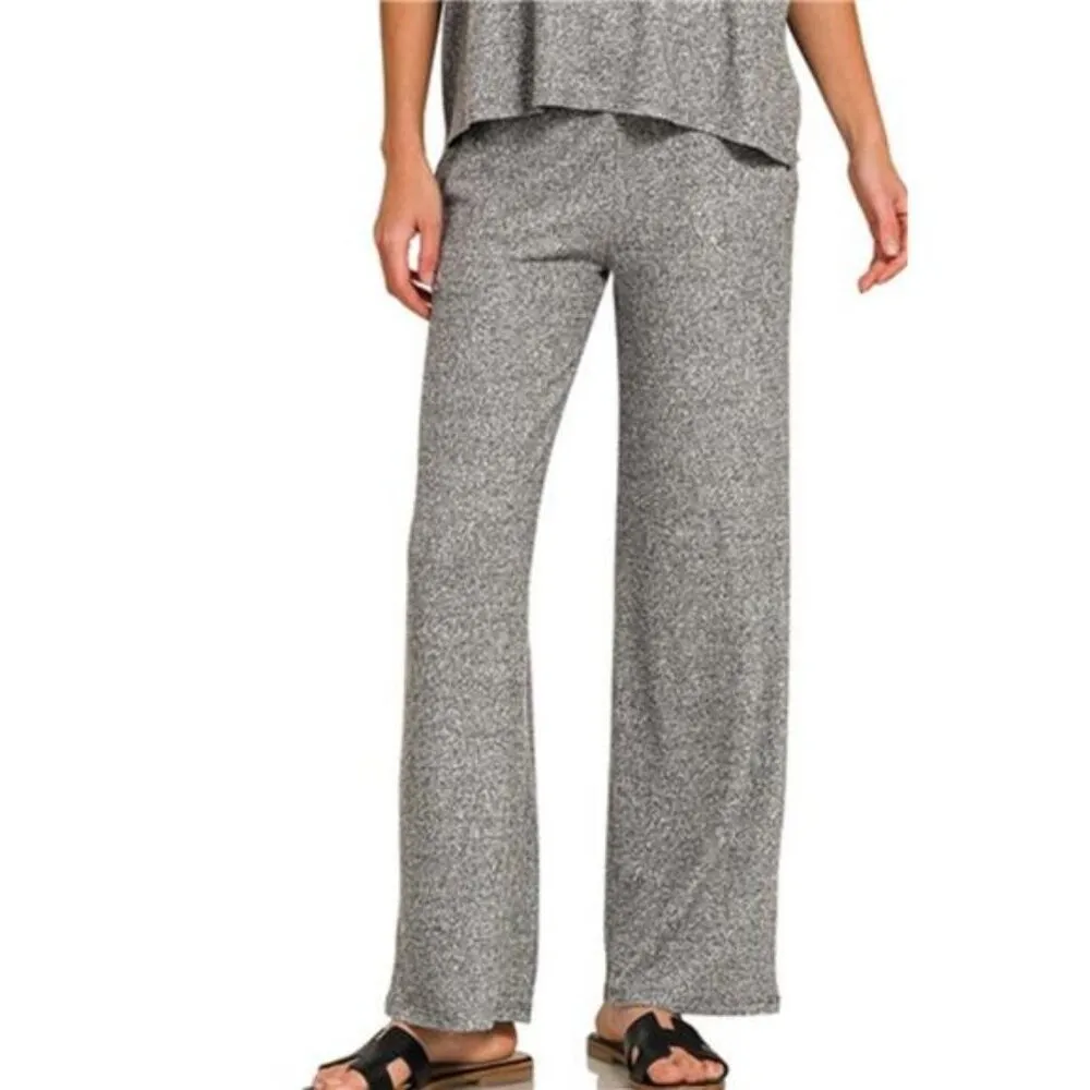 Zenana Soft Melange Short Sleeve Tee & Long Pants Set - Image 3