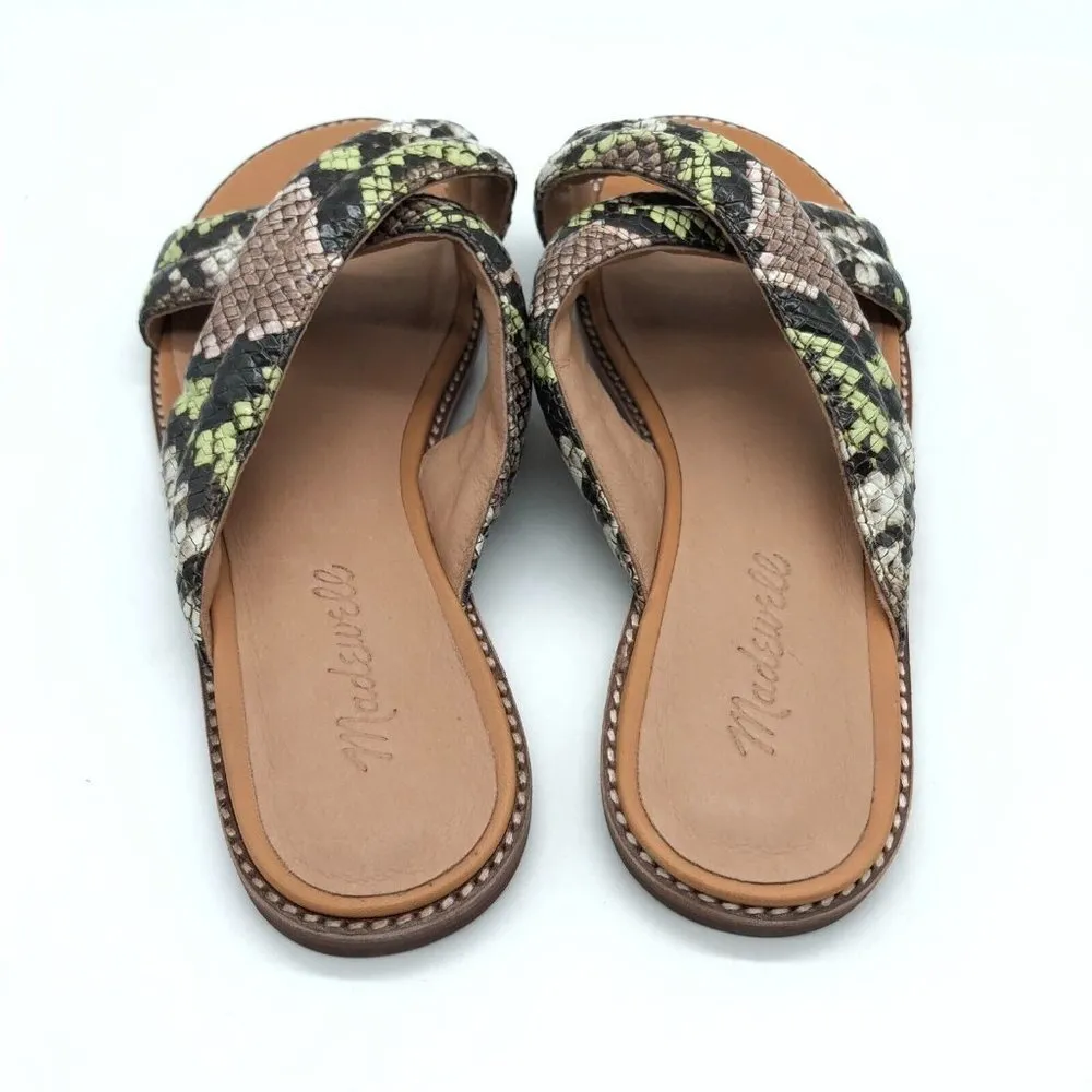 Madewell The Skyler Slide Sandal in Snake Embossed Leather Brown Green Size 8 - Image 3