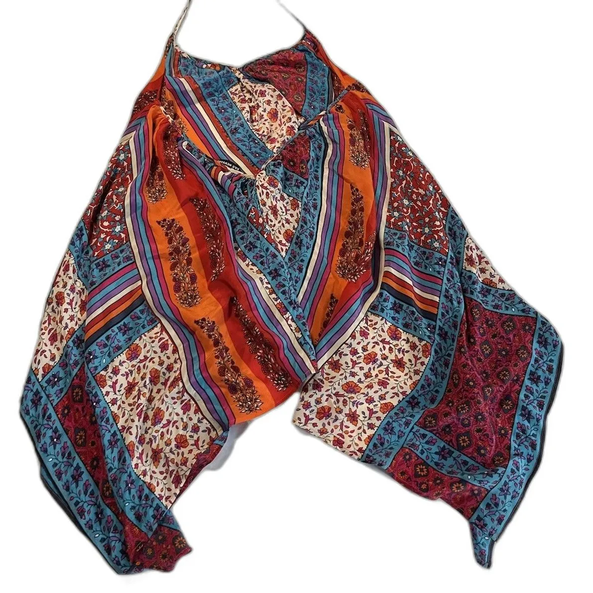 Kas New York 100% Silk Halter Neck Cover Up Dress Size S Artsy Hankechief Hem Multiple - Image 2