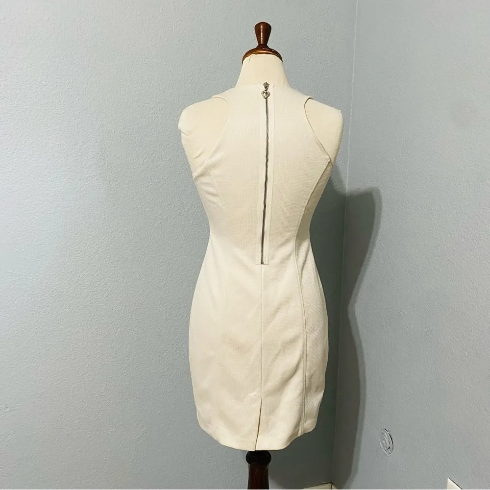 Formal Cream Sleeveless Round Neckline Zippered Lined Business Short Dress Sz S Black - Image 11