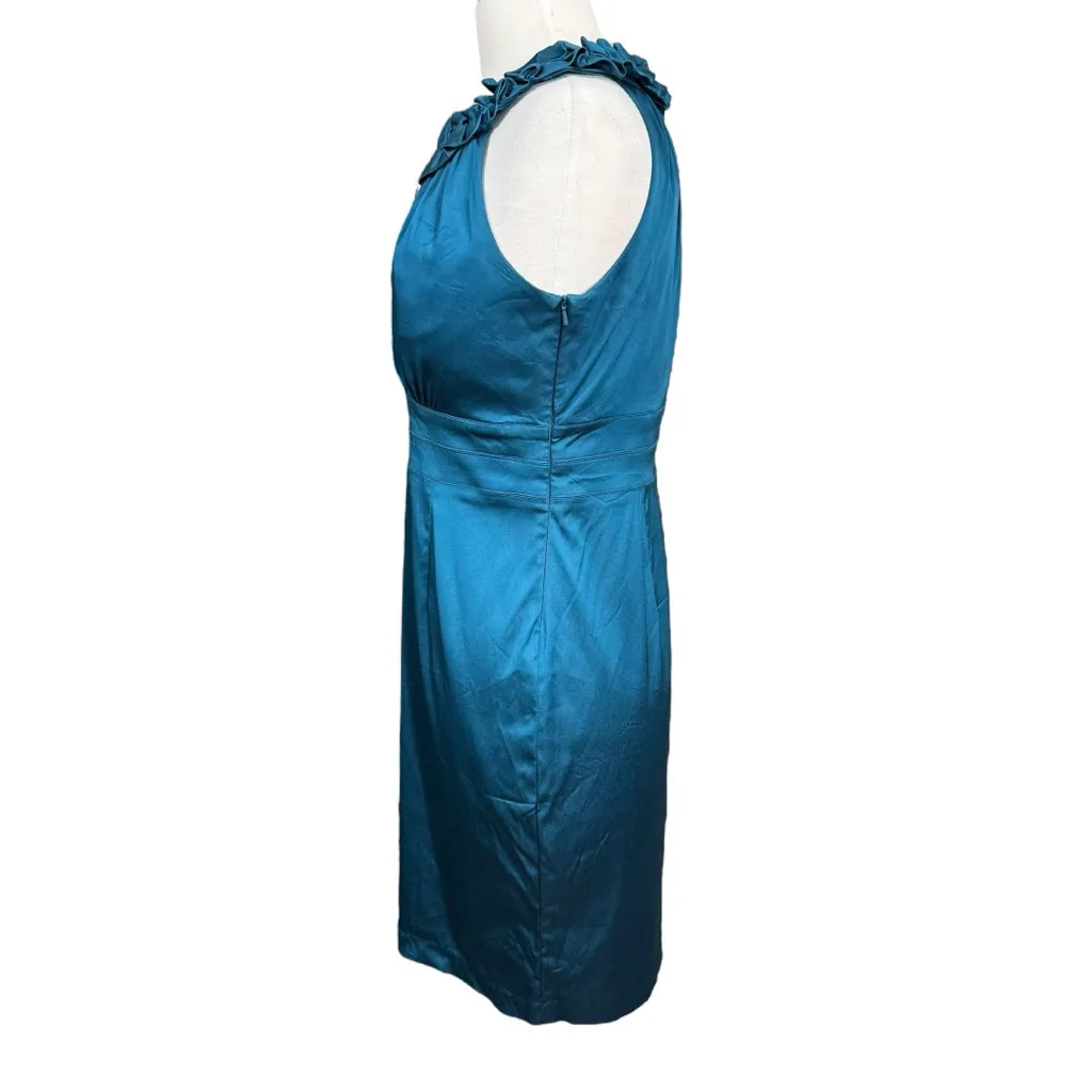 Donna Ricco New York Teal Sleeveless Ruffle Neck Sheath Dress 8P - Image 6