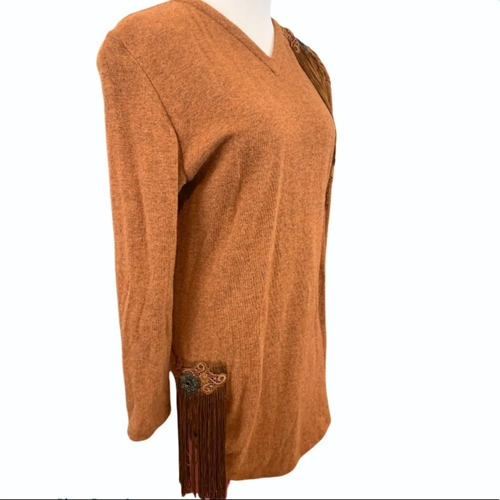 Vintage 80’s wool sweater mini dress with tassels Brown Size M - Image 3