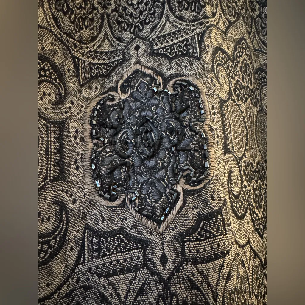 Chicos Beaded Embroidered Long Sleeve Button Down Duster Tapestry Small - Image 4