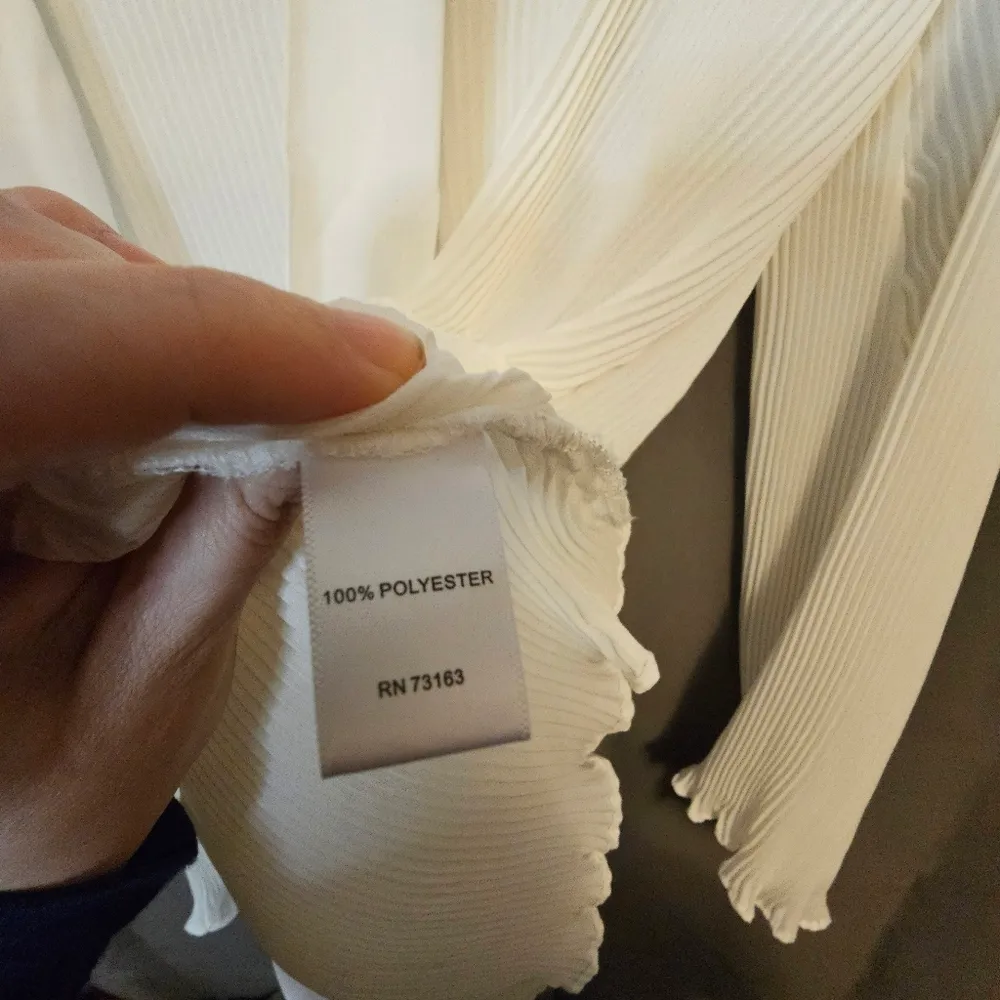 Melissa Paige Ivory Vintage Look Neck Tie High Low Tunic Blouse - Image 5