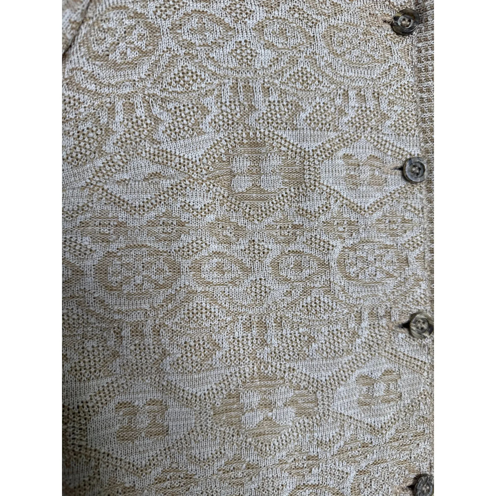 Vintage 70's Tannel Knit Jacquard Tan Sweater Dress button down Pockets medium - Image 14