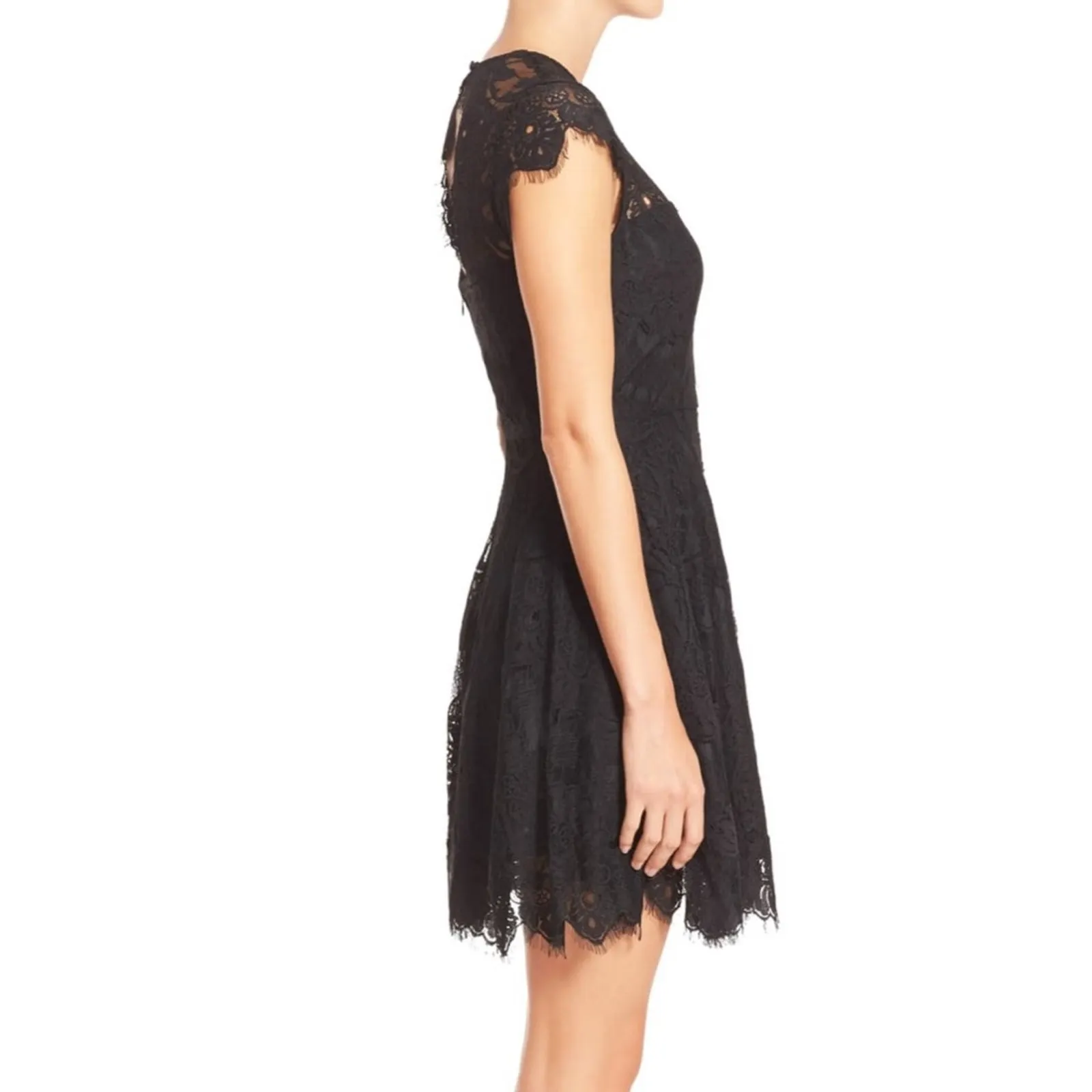 BB Dakota Women's Black Rhianna Cap Sleeve Open Back Lace Fit & Flare Dress sz 2 - Image 7