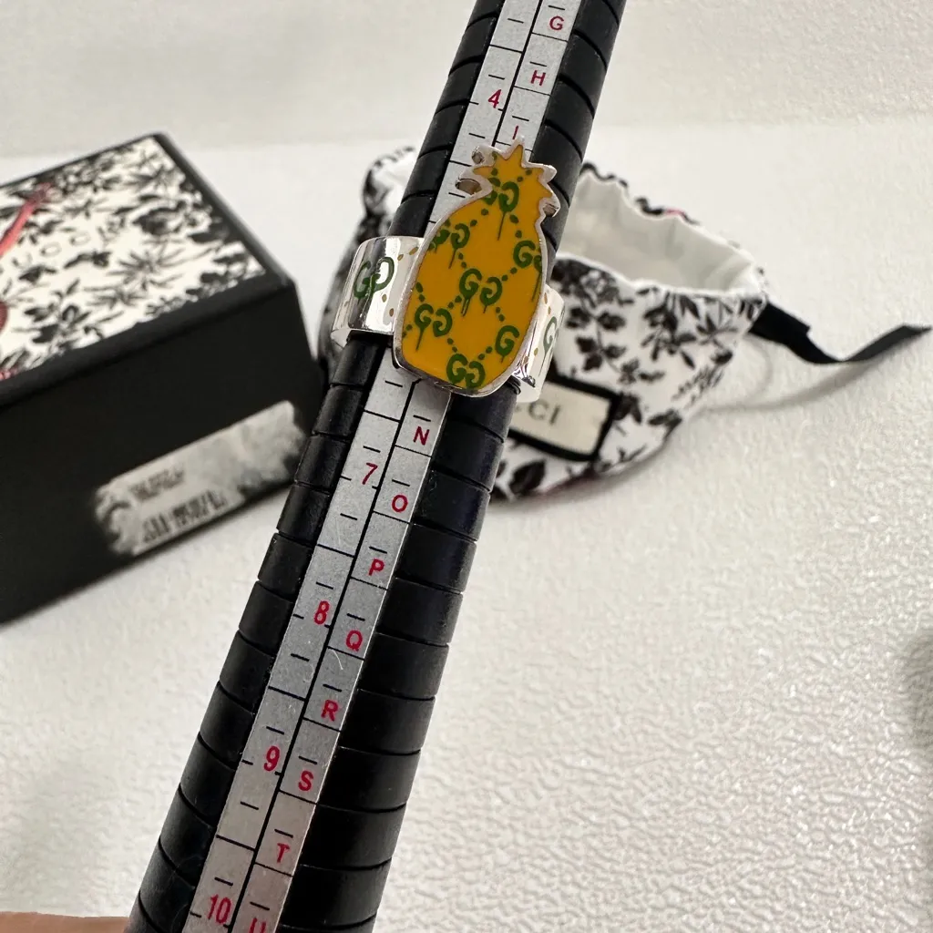 NWOT authentic Gucci Sterling Silver Enamel GucciGhost Pineapple GG Ring us6 - Image 9