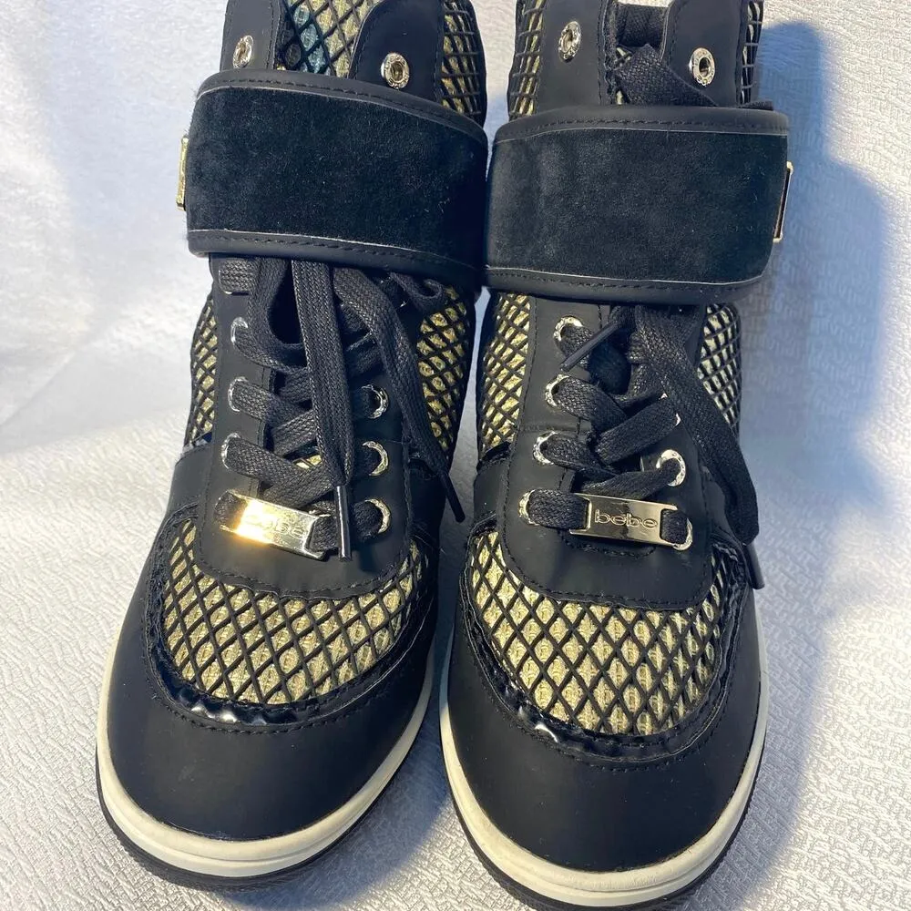 bebe sport Calisto black gold Platform Sneakers women sz 9 - Image 3