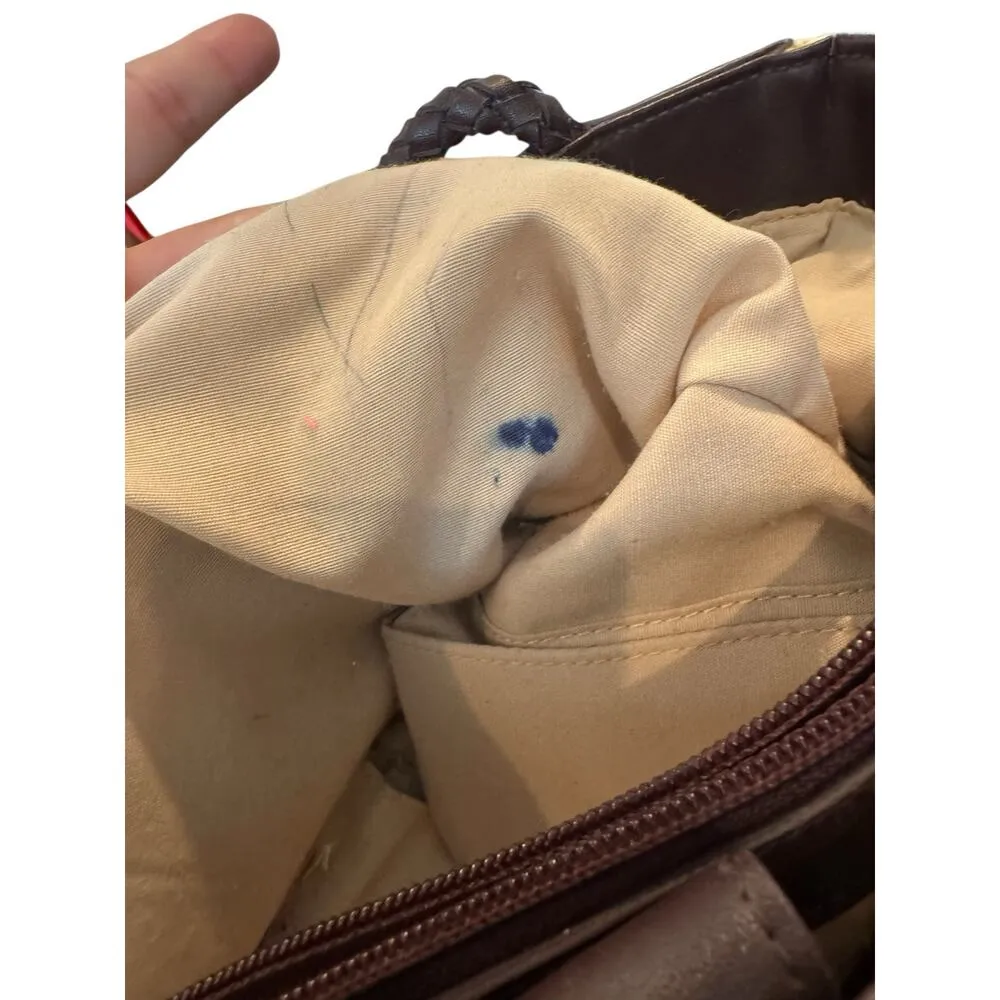 Etienne Aigner Straw Tote Bag Brown Leather Trim Shoulder Purse Preppy Coastal - Image 12