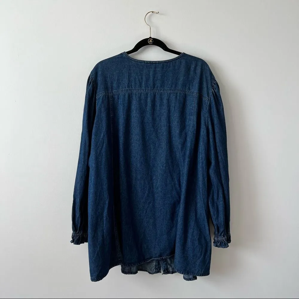 Denim 24/7 stonewash indigo blouse art to wear flower buttons‎ Size 32W - Image 4