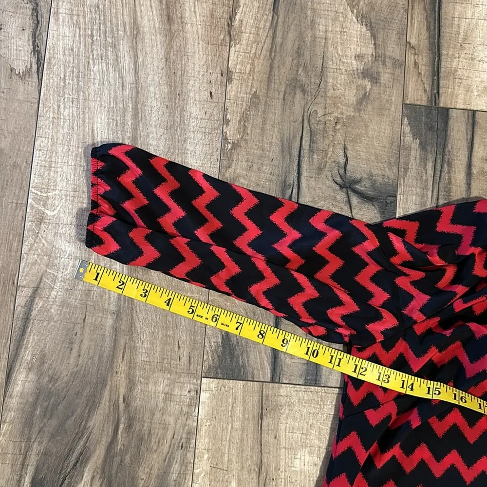 Rue 21 New Red Black Chevron 3/4 Sleeve Zipper Mini Dress Size Large Zigzag - Image 5