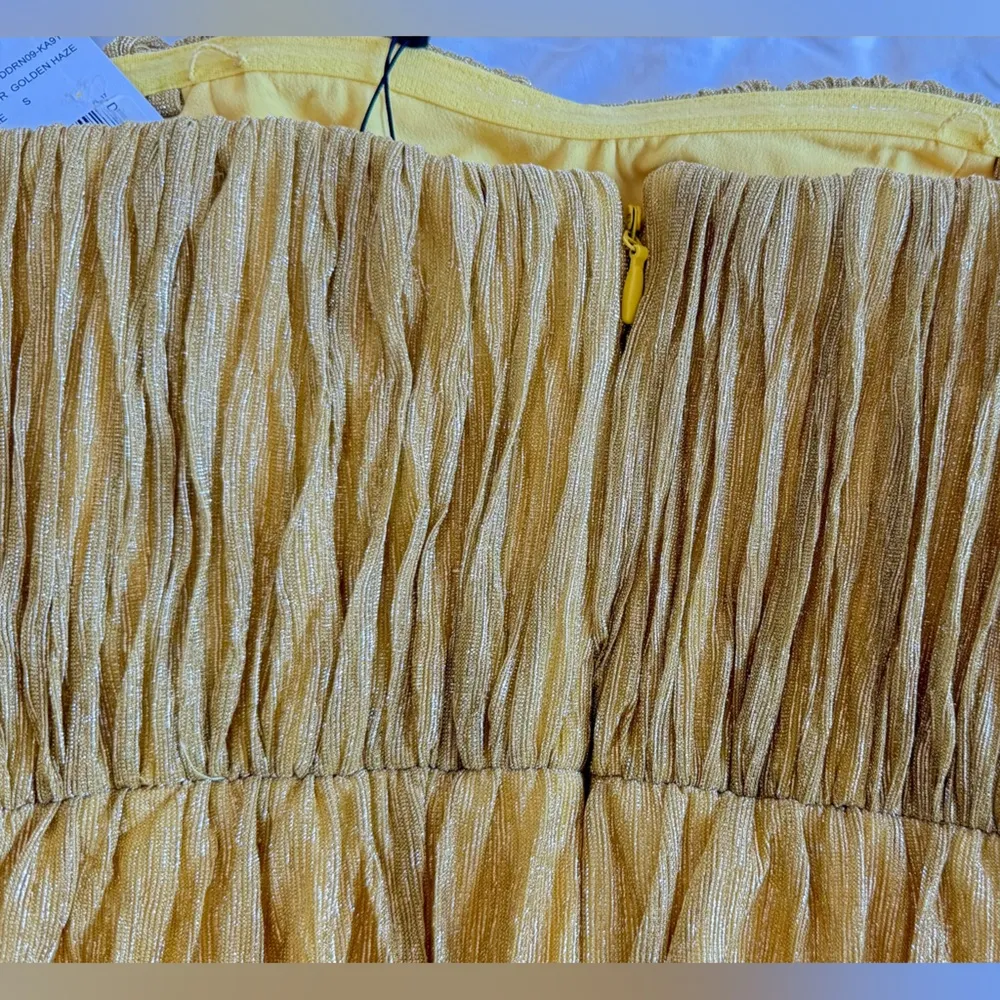 DRESS THE POPULATION Strapless Yellow Dress 
Ombre pleated plisse,  Size S - Image 11