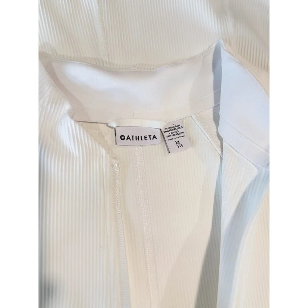 Athleta Womens Jacket White Salutation Full Zip Ribbed Thumbhole Stretch Size XL - Image 3
