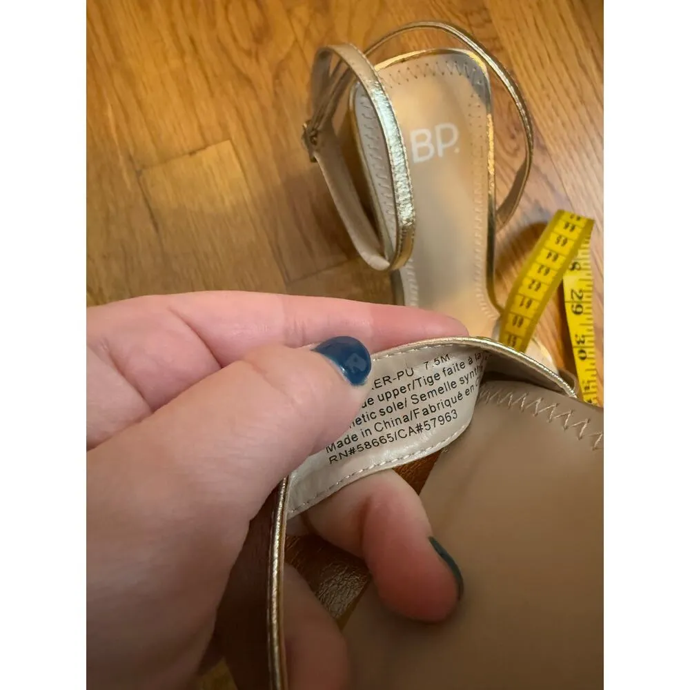 BP Parrker Women’s 7.5 Gold Square Toe Chunky Heel Ankle Strap High Heels Party - Image 10