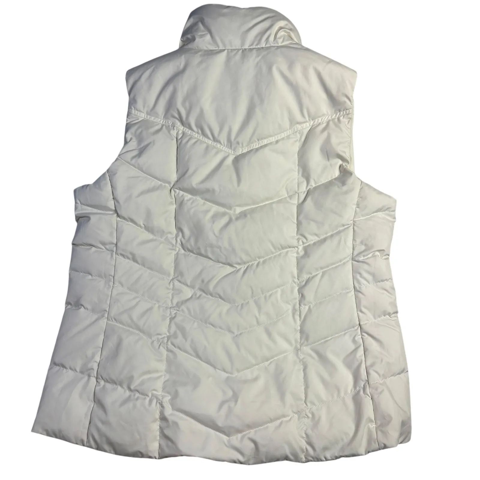 Lands End Womens Puffer Vest Cream M 10-12 Stand Collar Down Insulated Zip Up - Image 4