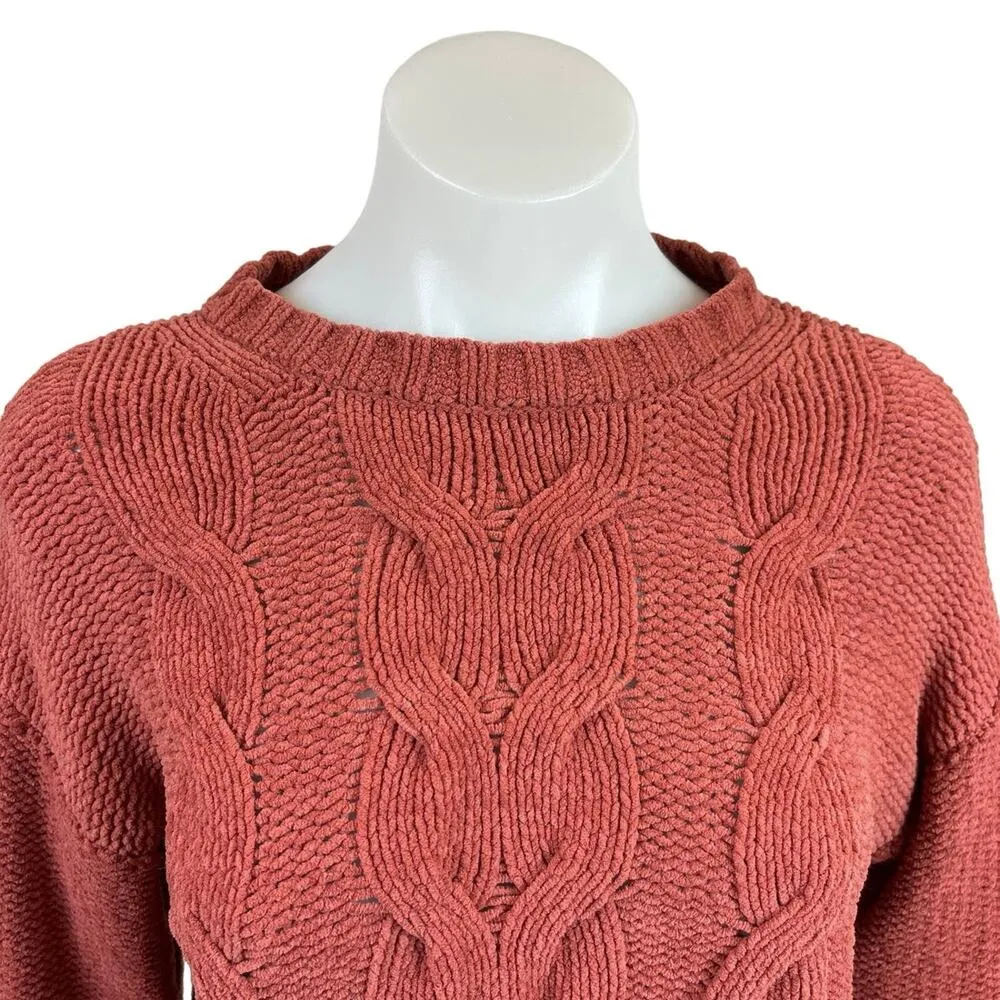 American Eagle Burnt Orange Cable Knit Crew Long Sleeve Sweater Top Size XS - Image 4