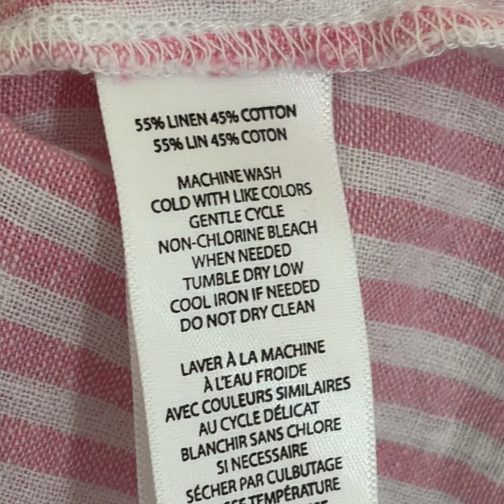 BeachLunchLounge Shirt Linen Cotton Blend Striped Pink Short Sleeve Button Sz XS - Image 9