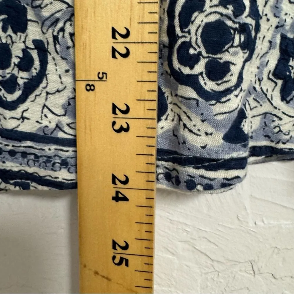 Lucky Brand Blue Floral Print Lace Up Neckline Boho Blouse Women’s L Cap Sleeve - Image 10