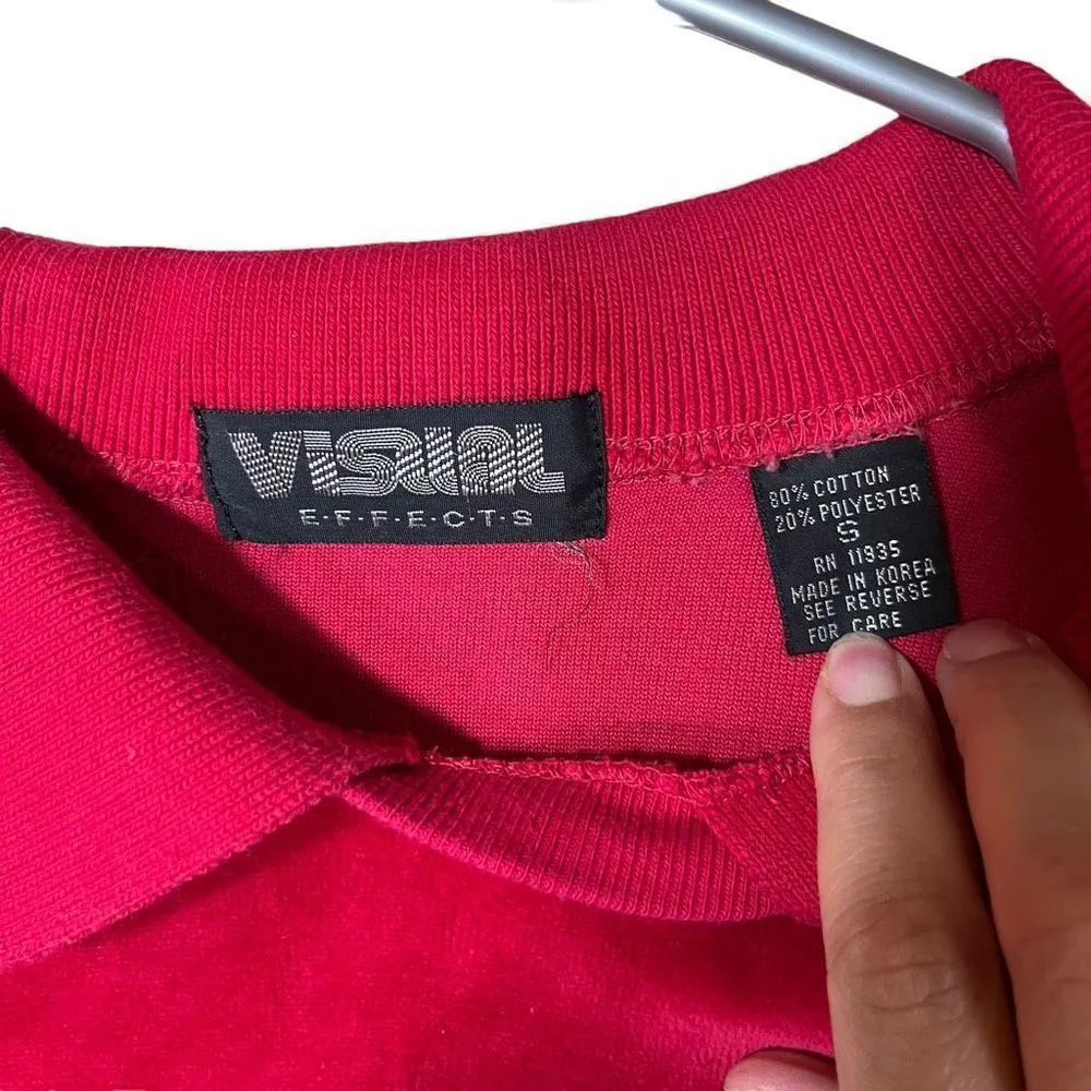 Vintage 1980s Visual Effects Velour Long Sleeve Top Size Small - Image 4