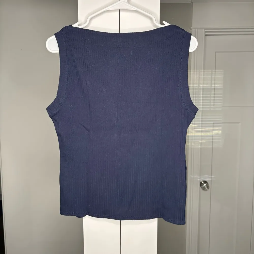 NWT J. Crew Premium Rib Side-button Top Tank Navy Blue - Image 3
