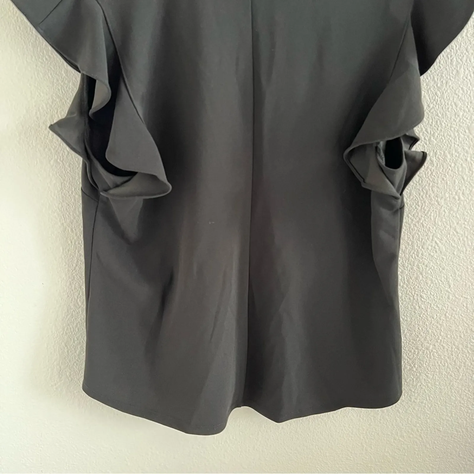 New York & Company 7th Avenue Design Studio Black Ruffle Sleeve Blouse Top Shirt Size L - Image 6