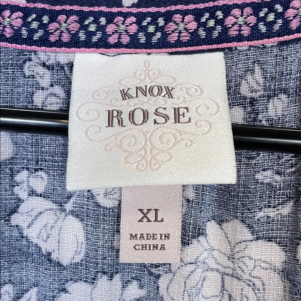 Knox Rose Women’s Boho Cottagecore Floral Print Navy Blue Ivory Midi Maxi Dress - Image 8