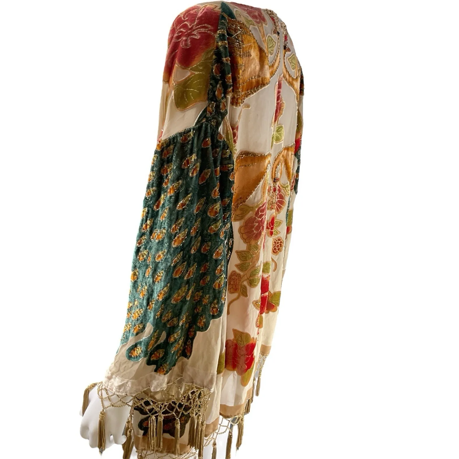 Multi Color ARTDECO STEVIE NICK'S STYLE VELVET GYPSY BOHO Duster Kimono L Green Size undefined - Image 3