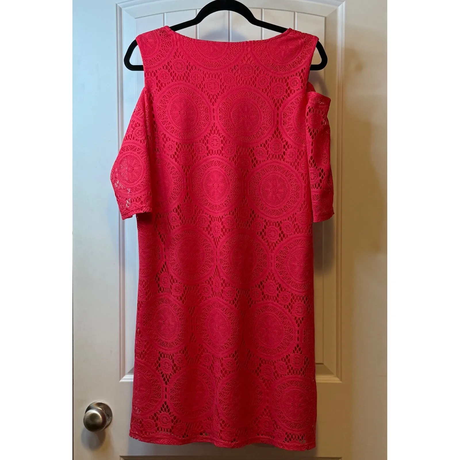 Tacera Womens Dress Lace‎ Cold Shoulder V Neck Pink Size L Dark Coral Trendy # - Image 2