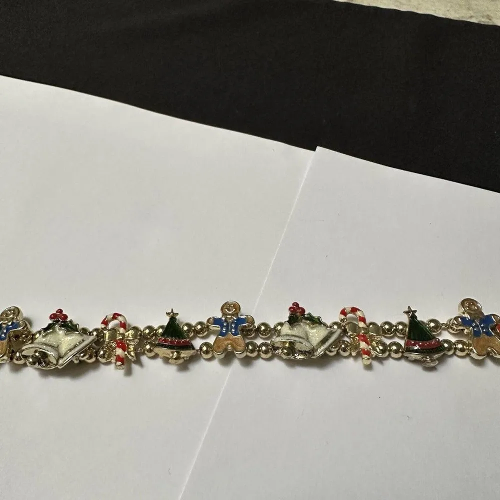 Signed Avon Christmas Holiday Bracelet 7 1/2 Inch / Extension For 9 Inch Gold - Image 5
