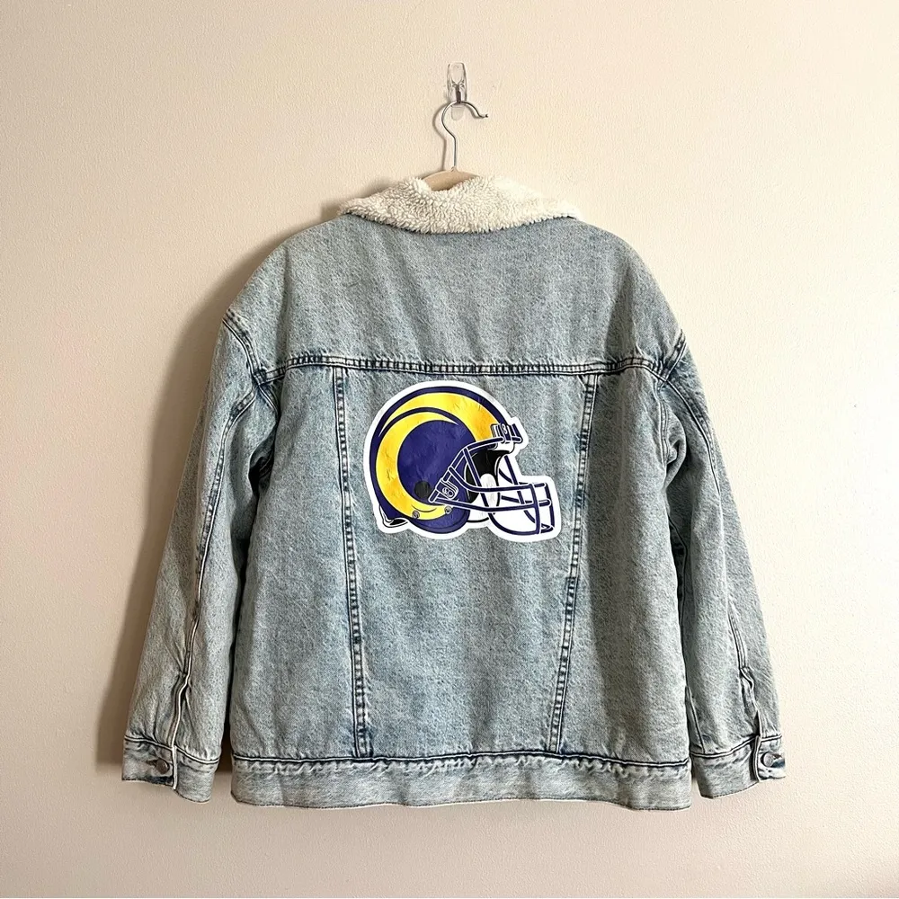 Pacsun LA Rams Denim Sherpa Jacket Size Medium/Large - Image 9