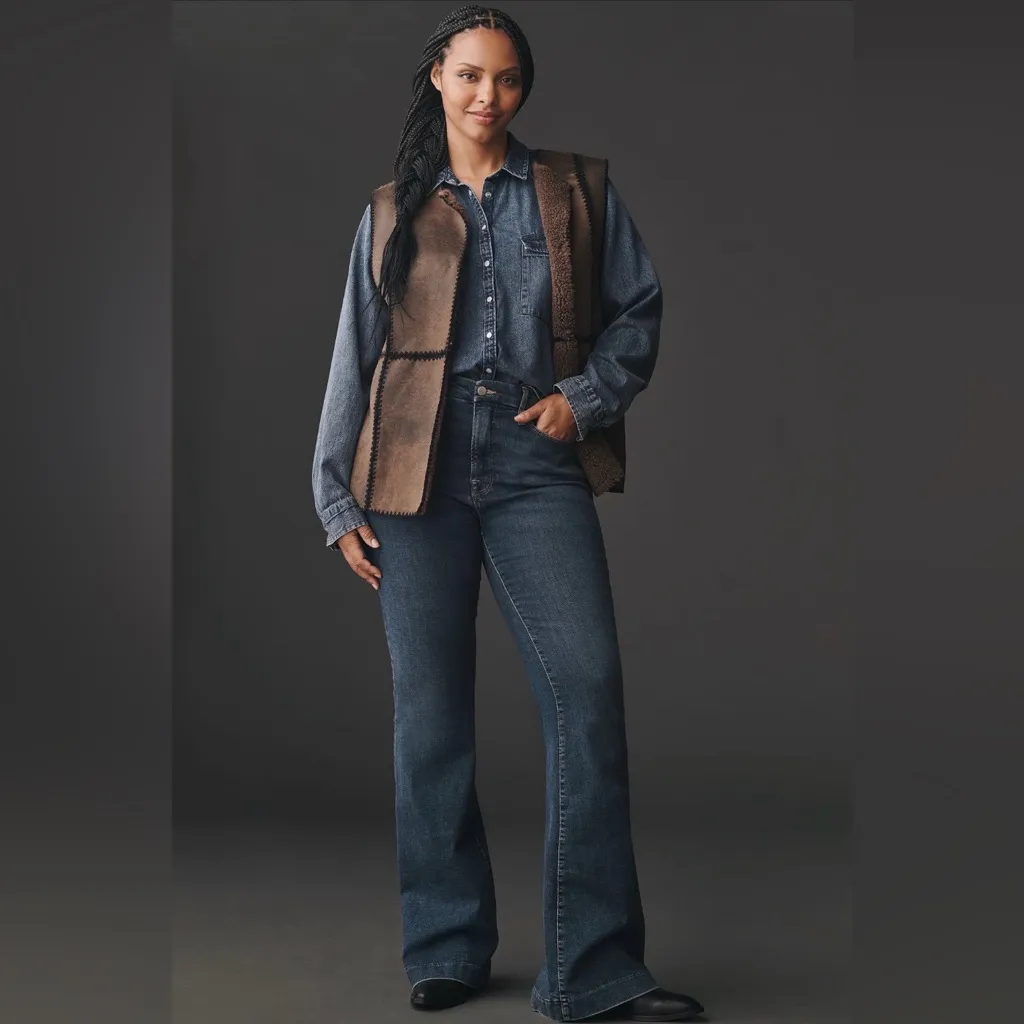 By Anthropologie Stitched Sherpa Fleece Vest Brown XS - Image 8