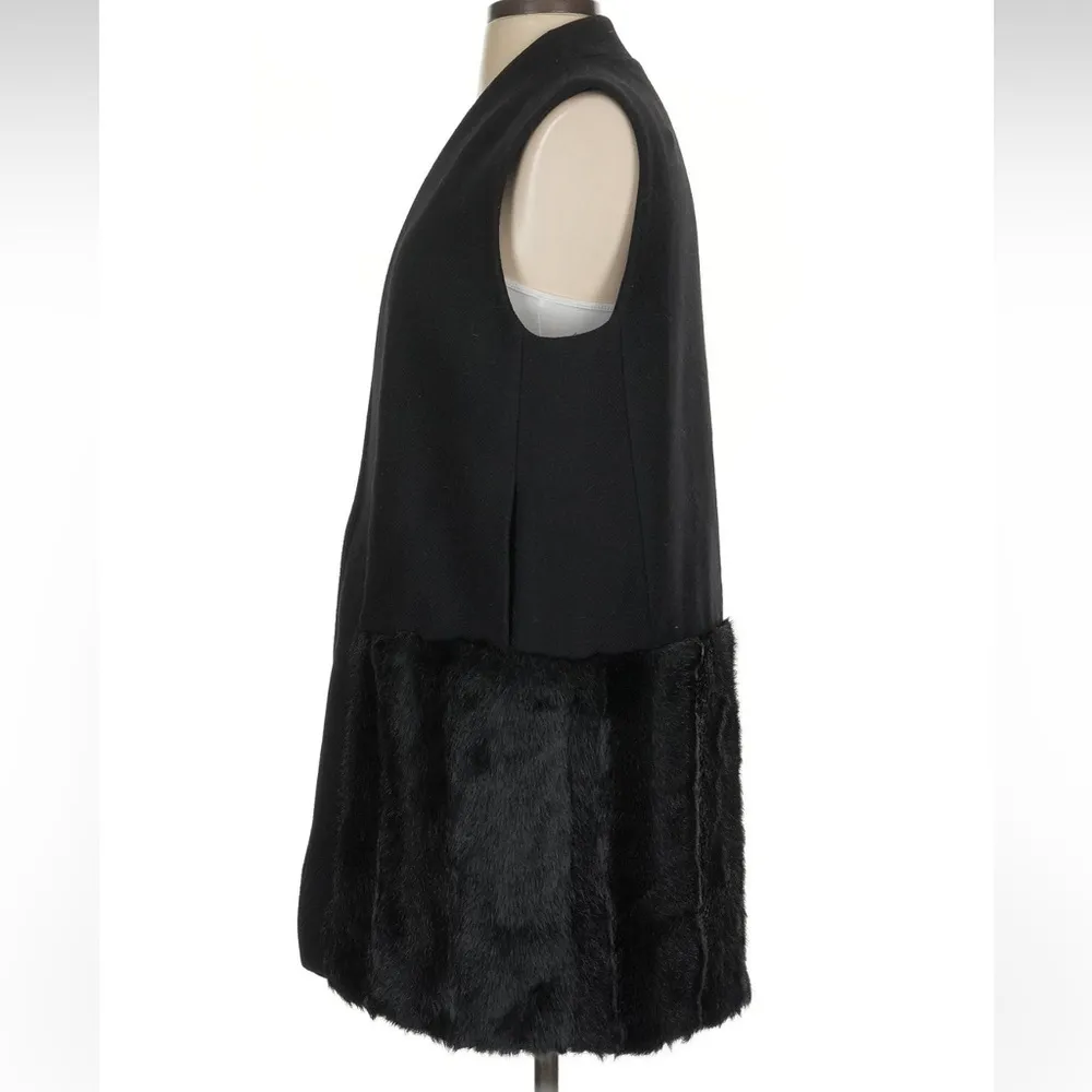 Zara Black Wool Blend Faux Fur Jacket Vest Pockets Women Size Small S Oversized - Image 5