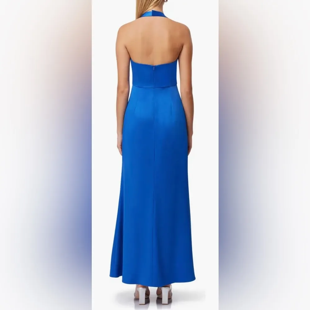 NWOT Elliatt Chiara Satin Halter maxi Gown Sz M cobalt blue - Image 3