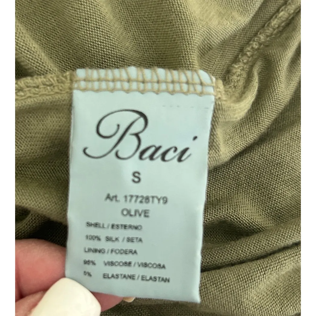 Baci Women Silk Tunic Top S Green Abstract Striped Tank Whimsy Fairy‎ Festival - Image 7