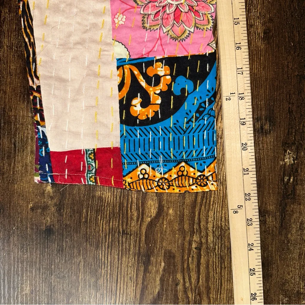 Raj Jacket Womens XL Patchwork Quilted Kantha Short Kimono Open Front Duster NWT Blue - Image 5