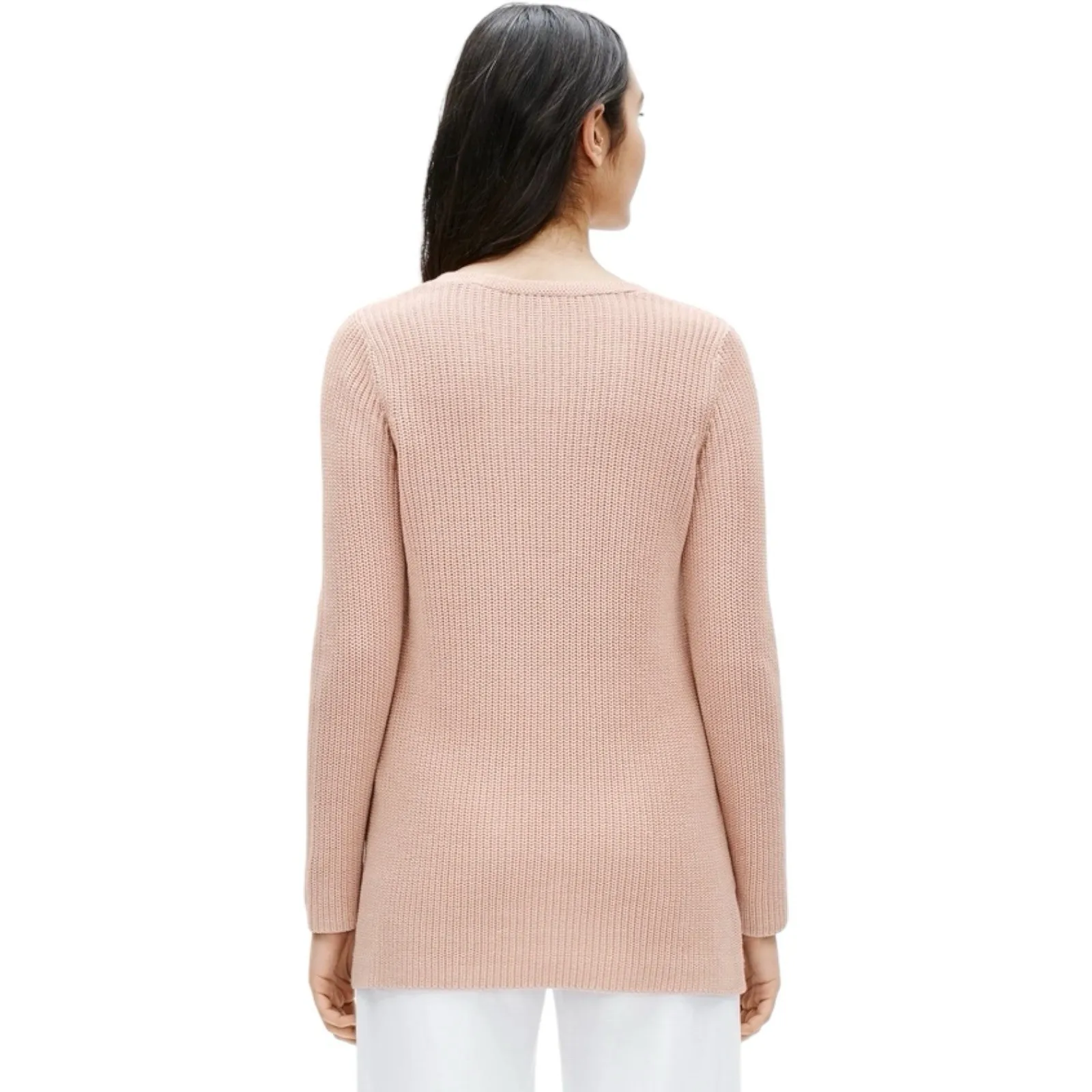 Eileen Fisher Organic‎ Linen Cotton V-Neck Long Sleeve Pink Tunic Sweater MED - Image 3