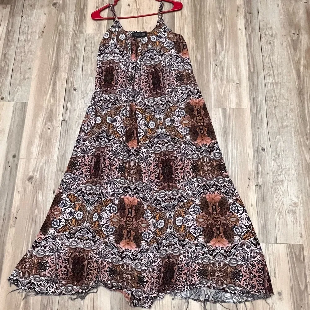 Rachel Zoe midi / maxi dress black paisley raw hem size Medium - Image 6