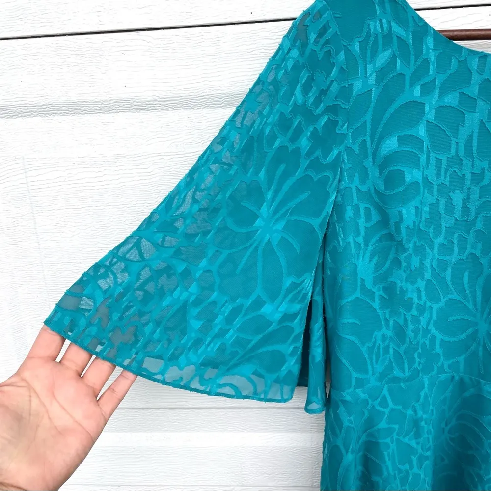 HD in Paris Womens Dress Teal Blue Floral Jacquard V Neck Hi Low Hem Size Small - Image 6