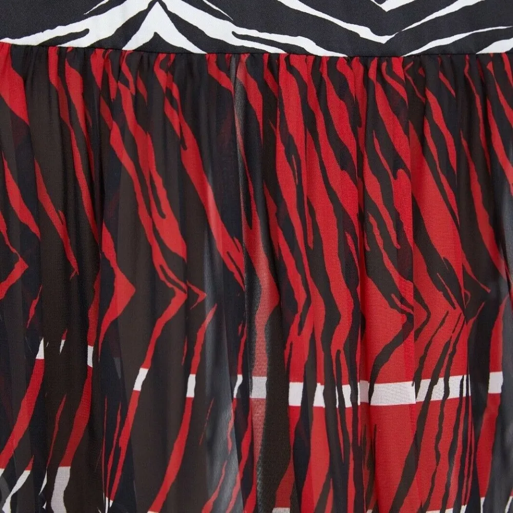 ZARA ANIMAL ZEBRA PRINT FLOATY CONTRAST DRESS BLACK/WHITE/RED SIZE XS NEW - Image 7